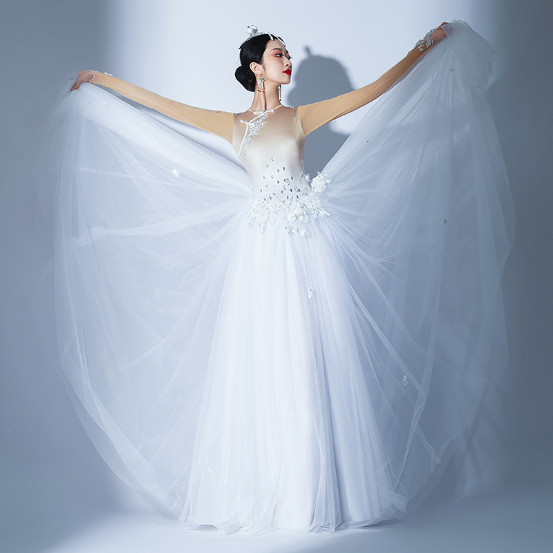 Ergun River Dance Costume White Dance Tulle Skirt Mongolian Dance Performance Costume Performance Clothes Elegant Ballet Tulle Skirt