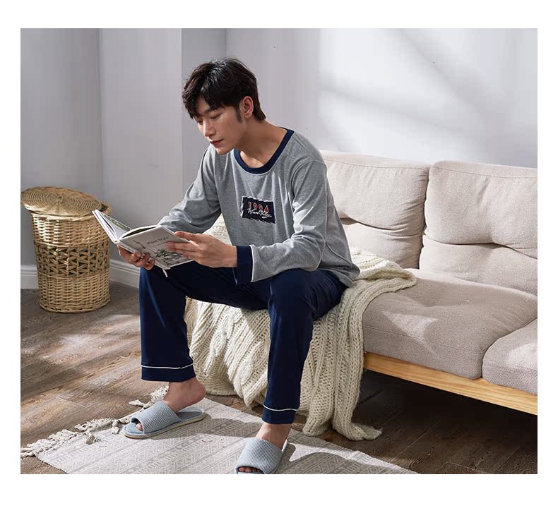 Fan đồ ngủ chim bồ câu nam mùa thu và mùa đông cotton dài tay có thể mặc bên ngoài dịch vụ gia đình mùa xuân và mùa thu cotton nam phù hợp với hai mảnh thời trang nữ