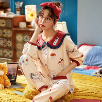 Maternity pajamas Womens spring and Autumn cotton long-sleeved thin summer maternity confinement feeding clothes Nursing home clothes suit