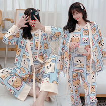 Monthly clothes postpartum nursing feeding clothes Spring and autumn long-sleeved cotton summer thin three-piece set of pregnant maternity pajamas