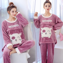 Maternity pajamas thickened coral velvet nursing suit Autumn and winter velvet flannel Pregnancy postpartum feeding month clothes