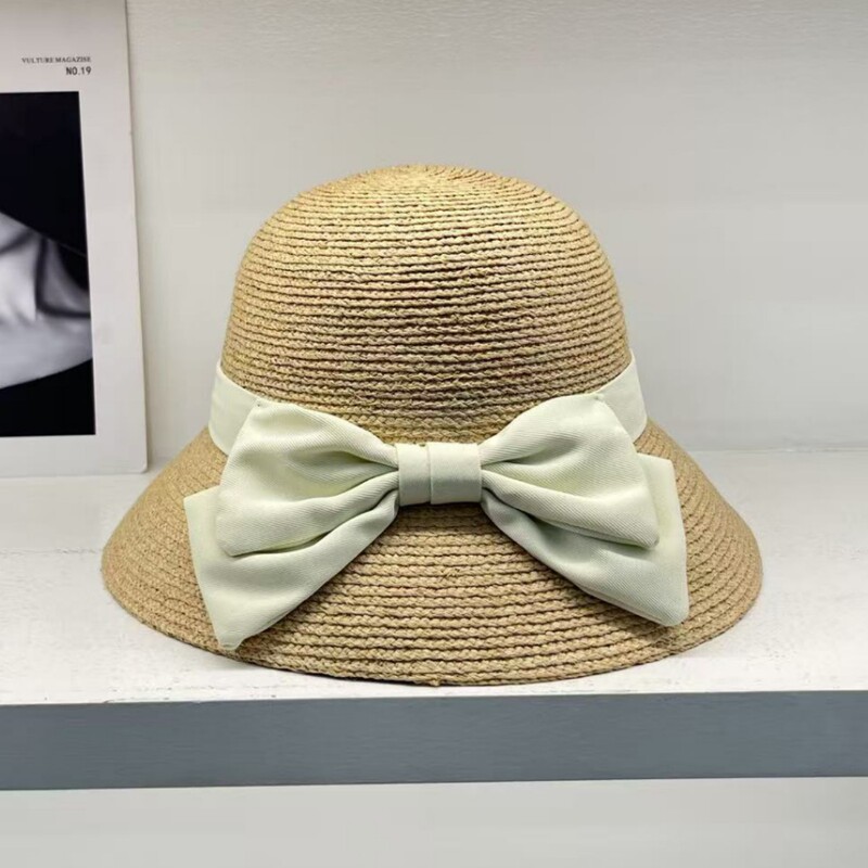 Japanese-Style Bowknot Raffia Straw Hat for Women, Summer Elegant Sun Hat, Beach Vacation Sun Protection Hat, Fashionable Cloche Hat