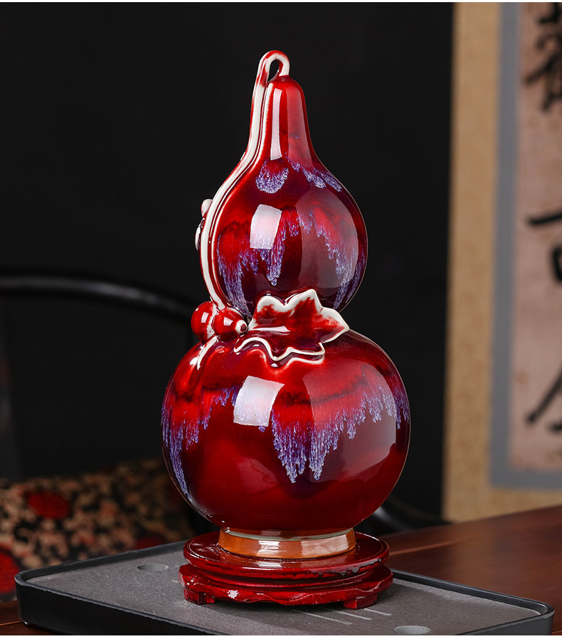 Jingdezhen ceramics Chinese style living room home rich ancient frame antique vase jun porcelain bottle gourd wine decorations furnishing articles