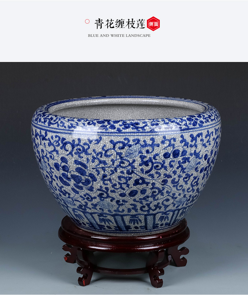 Archaize flowerpot of blue and white porcelain of jingdezhen ceramics raised water lily lotus tank yard of cycas potted extra large