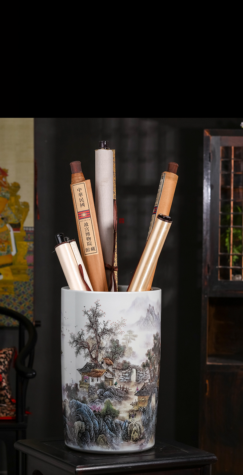 Jingdezhen ceramic painting and calligraphy calligraphy and painting to receive cylinder cylinder barrels of calligraphy and painting scroll cylinder study ground umbrella barrel decorative furnishing articles