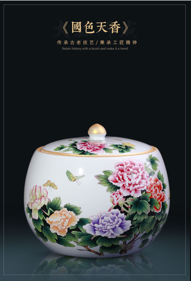 Jingdezhen porcelain tea pot and storage tank large ceramic jar with cover seal pot moistureproof puer tea cake