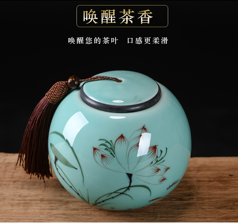 Jingdezhen ceramic hand - made caddy fixings small storage tank pu - erh tea and tea tea POTS sealed storage tank suit