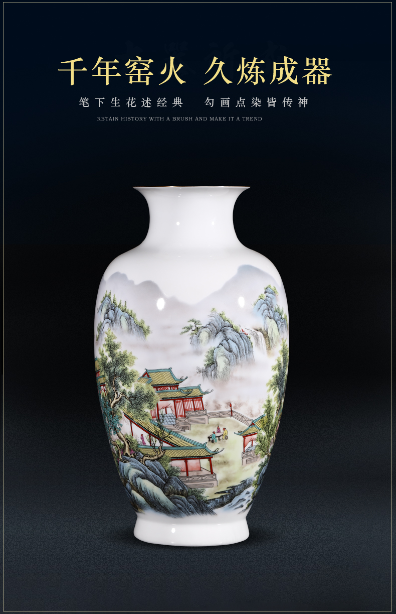 Jingdezhen ceramics powder enamel vase flower arrangement of Chinese style living room wine cabinet office home decoration handicraft furnishing articles