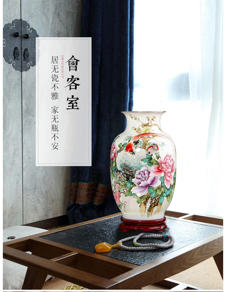 Jingdezhen ceramics powder enamel peony flowers in the vase sitting room porch TV ark, decoration of Chinese style household furnishing articles