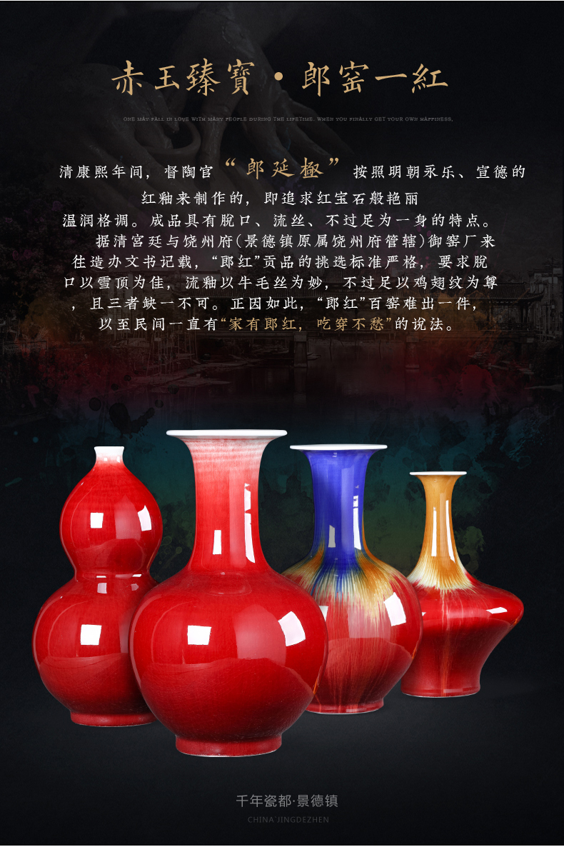 Jingdezhen ceramics ruby red vase flower arranging new Chinese style household furnishing articles, the sitting room porch TV ark, large adornment