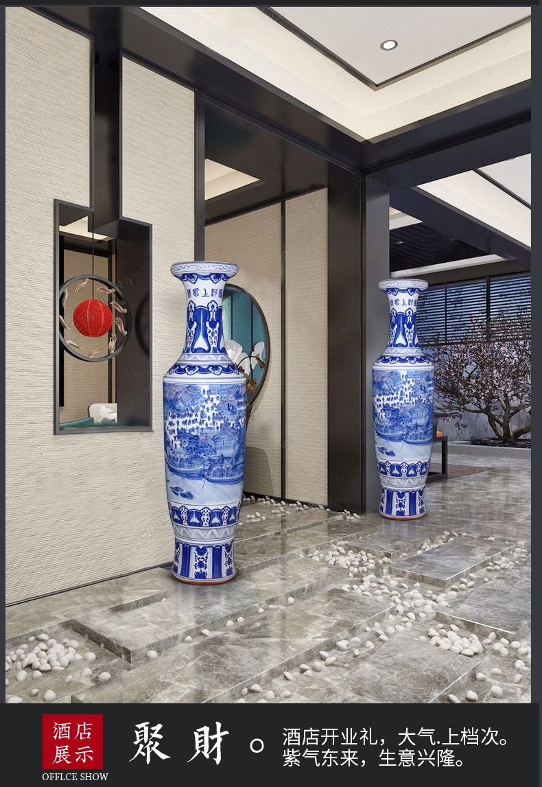 Blue and white porcelain of jingdezhen ceramics qingming scroll of large vases, high furnishing articles of Chinese style household act the role ofing is tasted, the sitting room