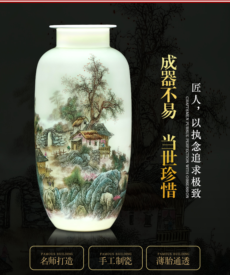 Jingdezhen ceramics pastel landscape vase furnishing articles large living room flower arranging Chinese style household decorations