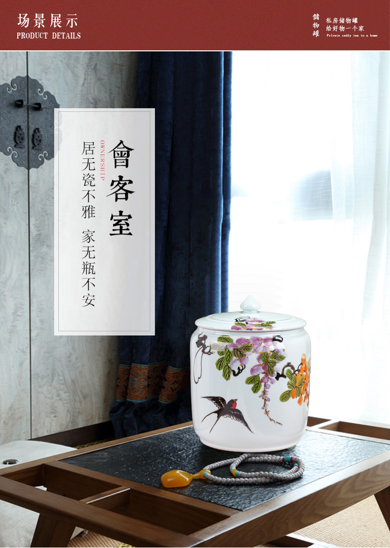 Jingdezhen ceramic hand - made barrel household seal 15 pounds 25 kg pack with cover insect moistureproof tea cylinder storage tank