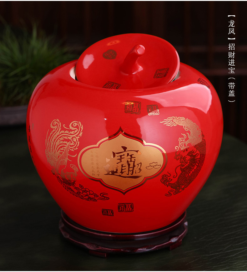 Jingdezhen ceramics red apple storage jar vase of modern Chinese style living room decorate new home furnishing articles gifts