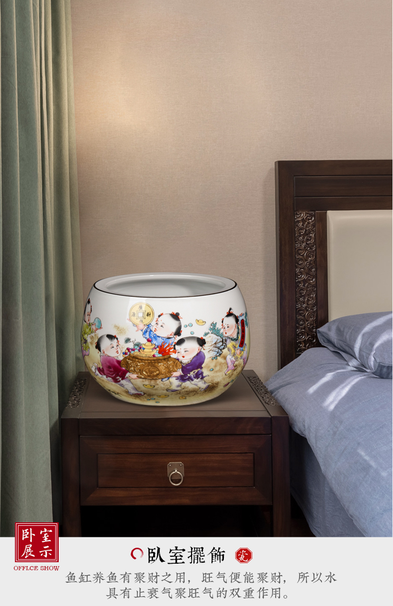 Jingdezhen ceramic flower pot furnishing articles cornucopia hydroponic bowl lotus pond lily large copper money plant potted grass a goldfish bowl