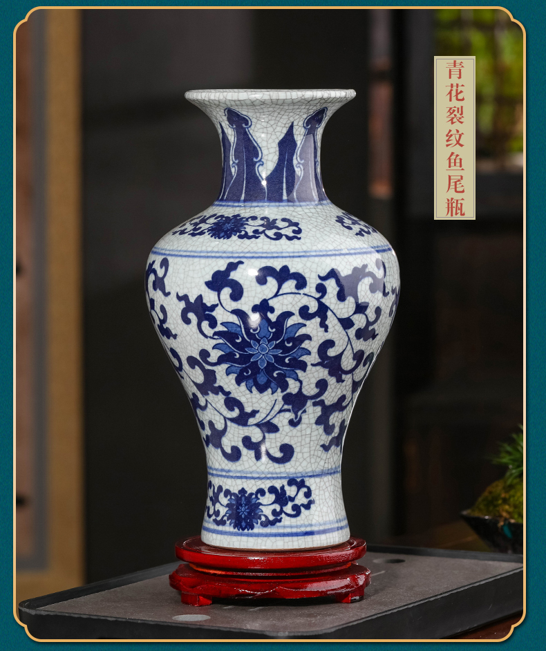 Jingdezhen ceramics archaize crack place flower arranging rich ancient frame porcelain child sitting room adornment blue and white porcelain vase