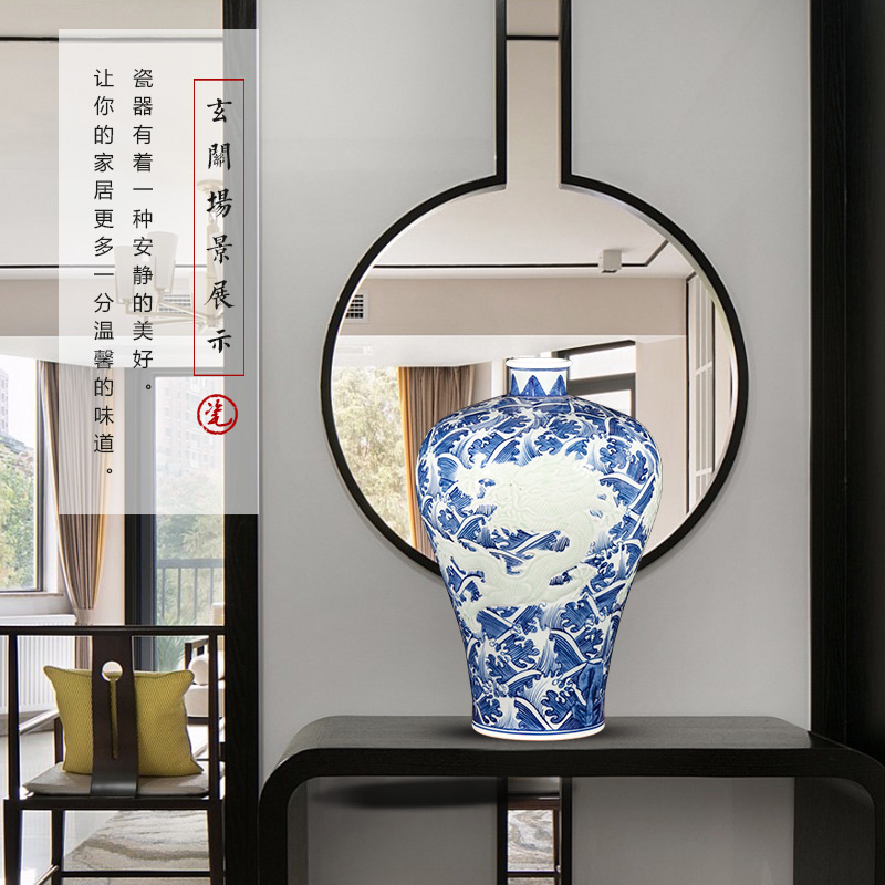 Jingdezhen ceramics antique hand - made of blue and white porcelain vases, flower arrangement, Chinese style living room TV ark adornment furnishing articles