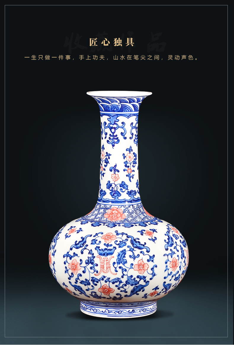 Jingdezhen ceramics imitation qianlong hand - made Chinese style restoring ancient ways is blue and white porcelain vase wine sitting room adornment is placed