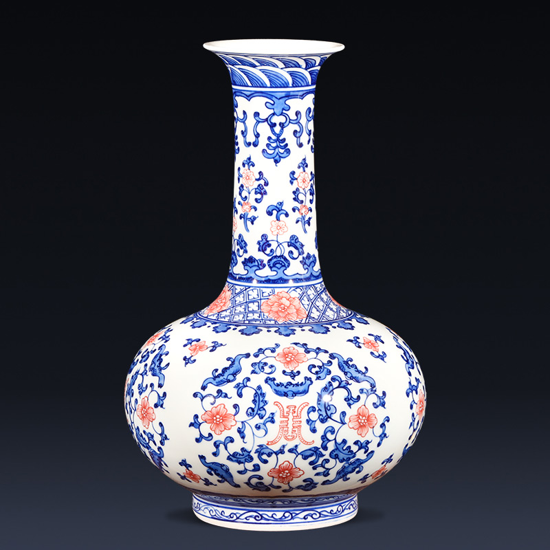 Jingdezhen ceramics imitation qianlong hand - made Chinese style restoring ancient ways is blue and white porcelain vase wine sitting room adornment is placed