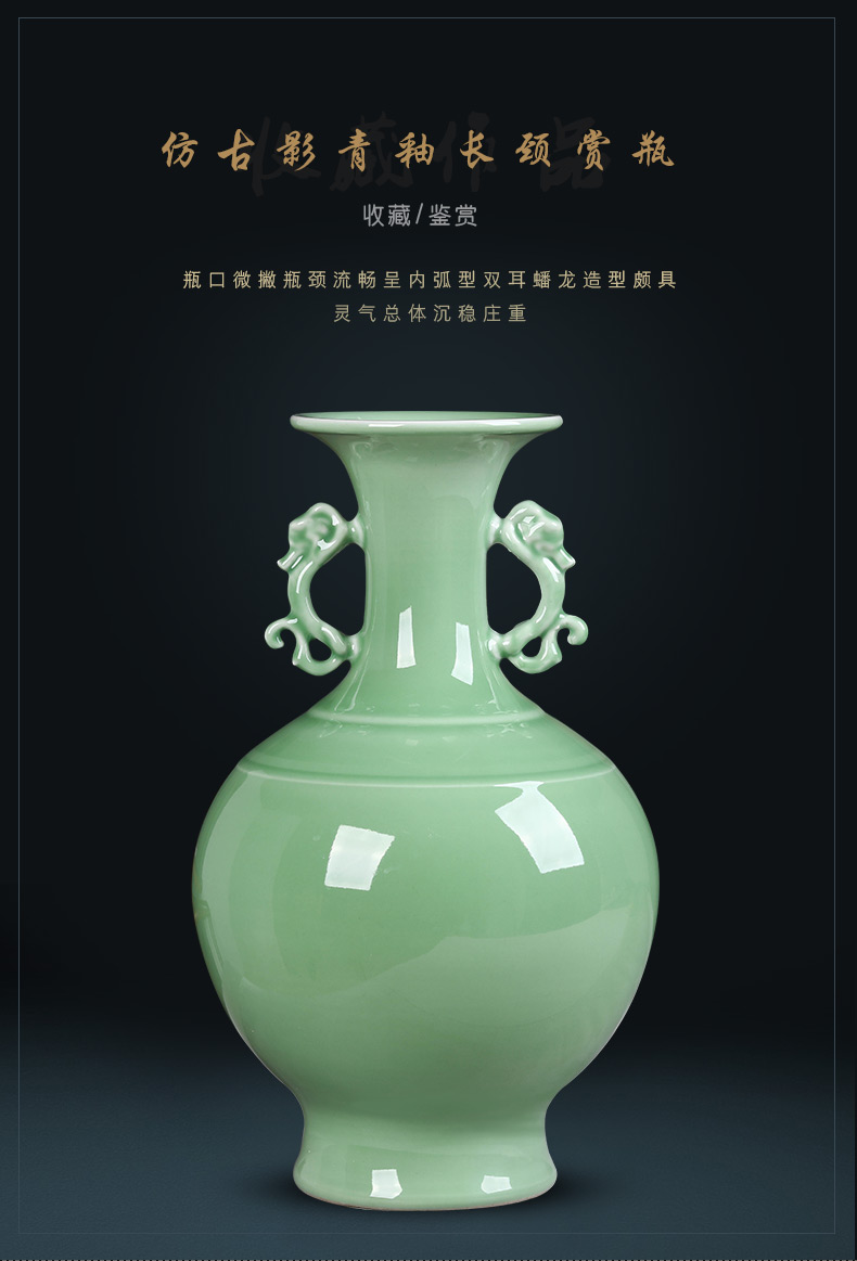 Jingdezhen ceramics by hand shadow blue glaze ears vases, flower arranging antique Chinese wine sitting room adornment is placed