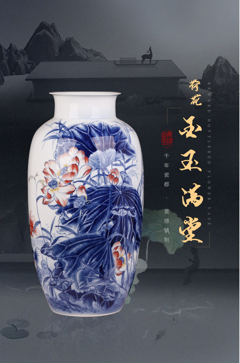 Jingdezhen ceramics hand - made Chinese blue and white porcelain vase home porch decoration handicraft furnishing articles large living room