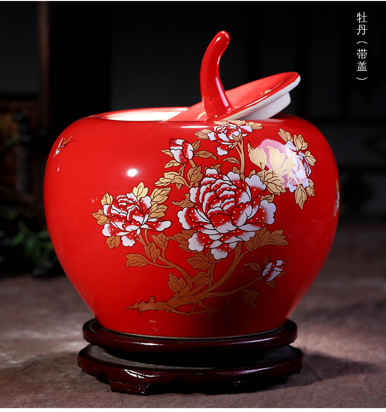 Jingdezhen ceramics red apple storage jar vase of modern Chinese style living room decorate new home furnishing articles gifts