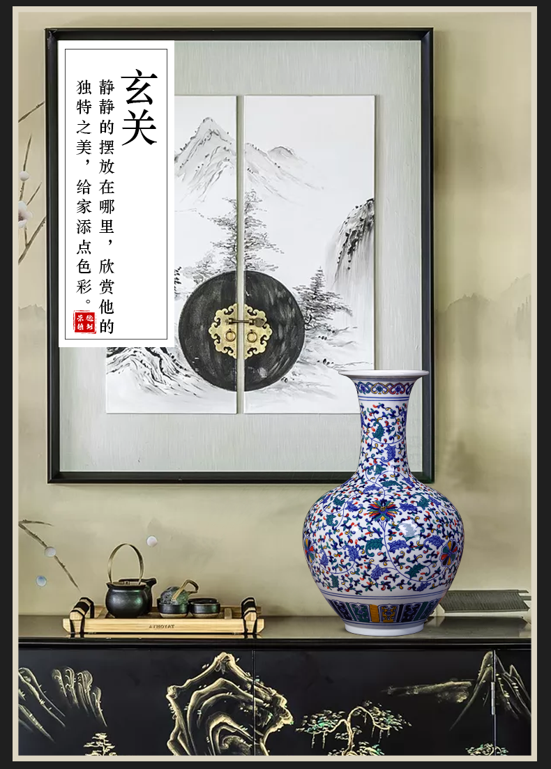 Jingdezhen ceramics antique blue and white porcelain vases, flower arranging large new Chinese style living room TV ark, decorations furnishing articles