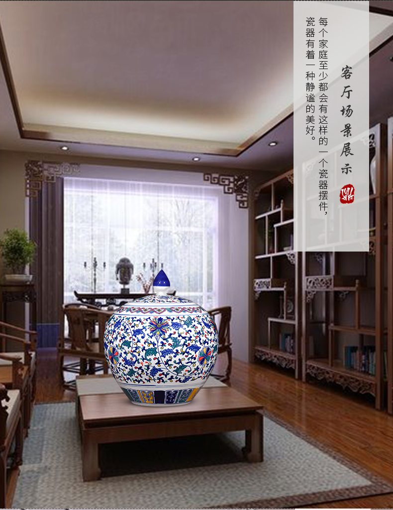 Jingdezhen ceramics archaize storage tank of blue and white porcelain tea pot of new Chinese style adornment furnishing articles large living room