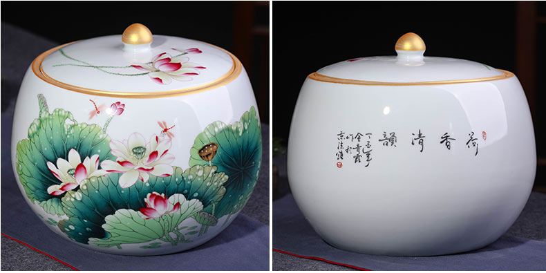 Jingdezhen porcelain tea pot and storage tank large ceramic jar with cover seal pot moistureproof puer tea cake