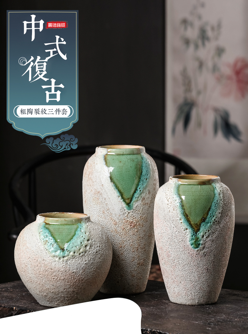 New Chinese style restoring ancient ways of jingdezhen ceramics creative household adornment manual crackle three - piece vase furnishing articles