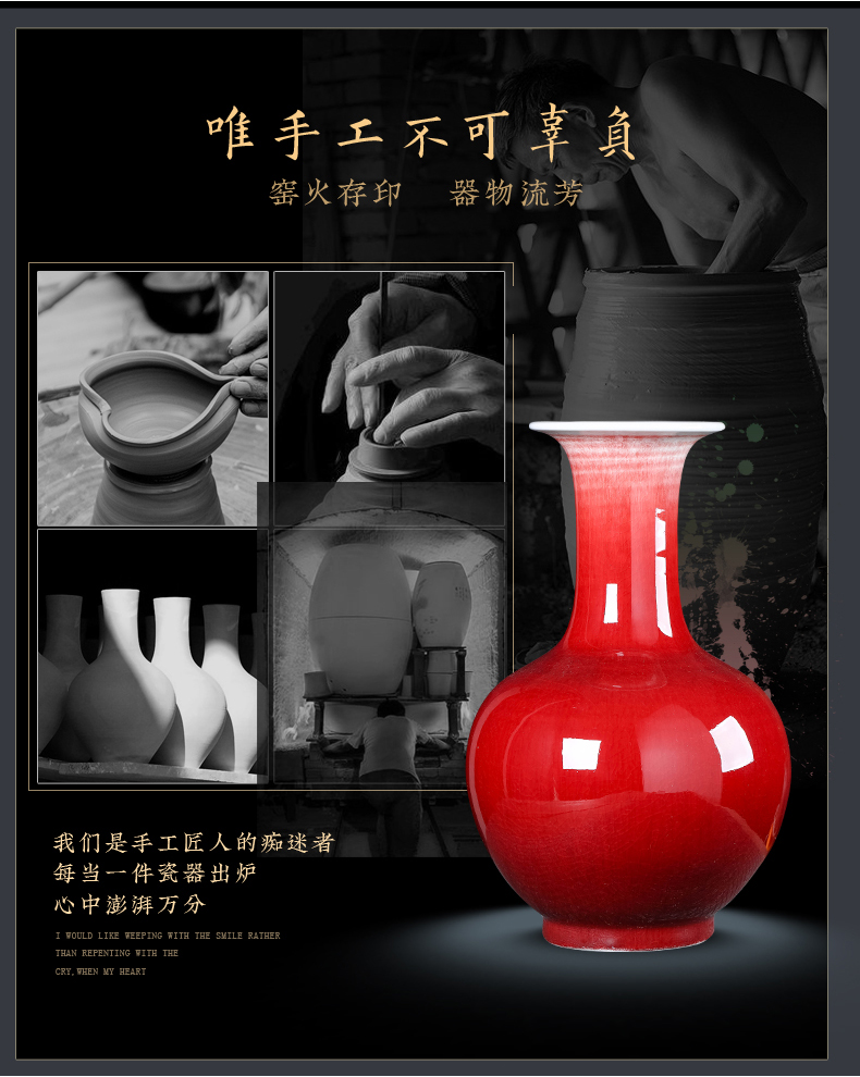 Jingdezhen ceramics ruby red vase flower arranging new Chinese style household furnishing articles, the sitting room porch TV ark, large adornment