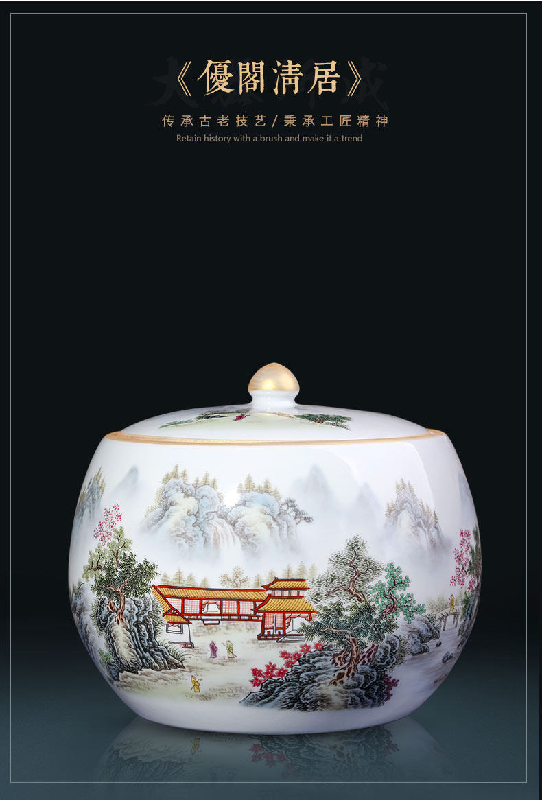 Jingdezhen porcelain tea pot and storage tank large ceramic jar with cover seal pot moistureproof puer tea cake