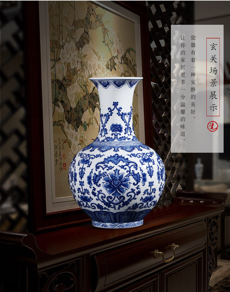 Jingdezhen ceramic hand - made of blue and white porcelain vases, flower arrangement of Chinese style household porcelain decoration furnishing articles large living room
