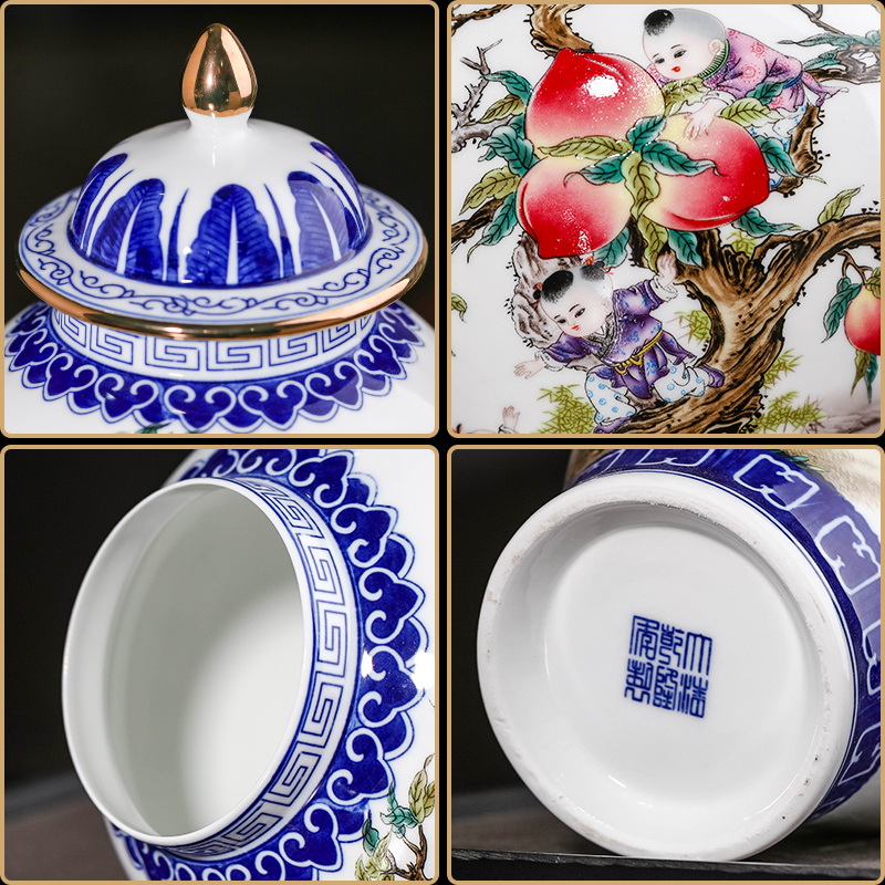 Jingdezhen blue and white color bucket ceramics vase the general pot of furnishing articles antique Chinese style porch rich ancient frame sitting room adornment