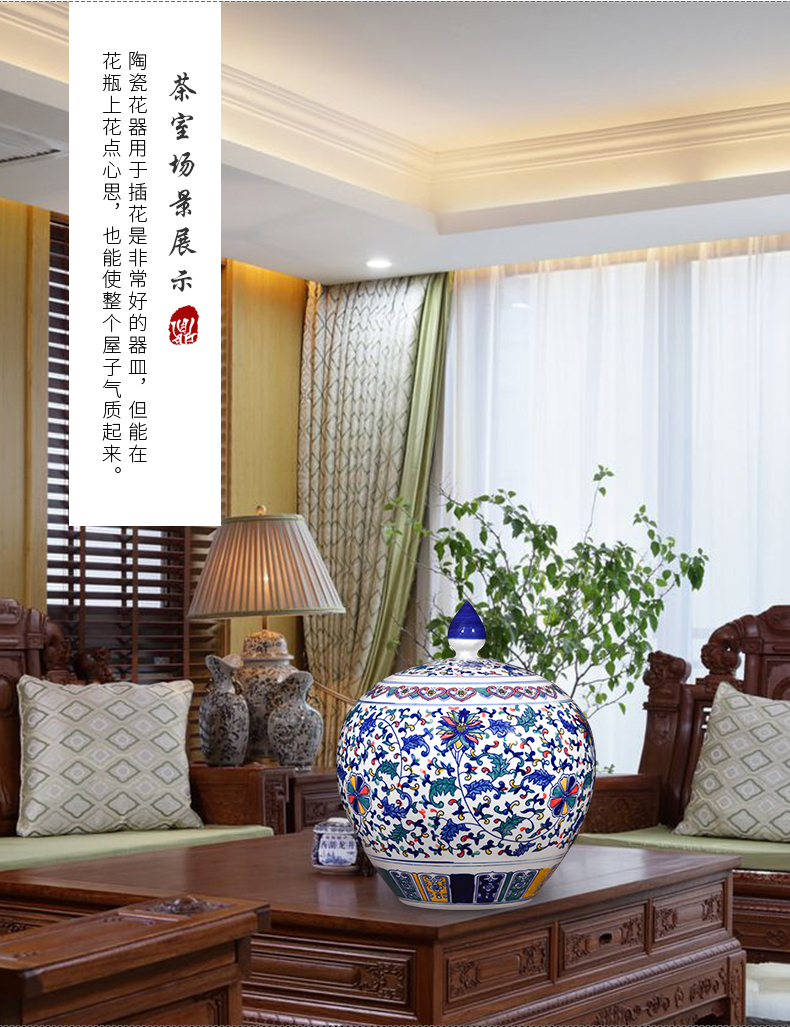 Jingdezhen ceramics archaize storage tank of blue and white porcelain tea pot of new Chinese style adornment furnishing articles large living room