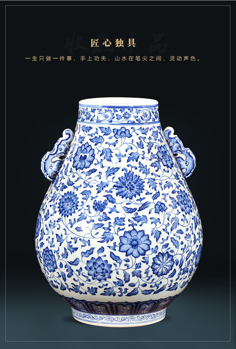 Jingdezhen ceramics imitation qianlong hand - made of blue and white porcelain vases, flower arrangement of new Chinese style wine home furnishing articles
