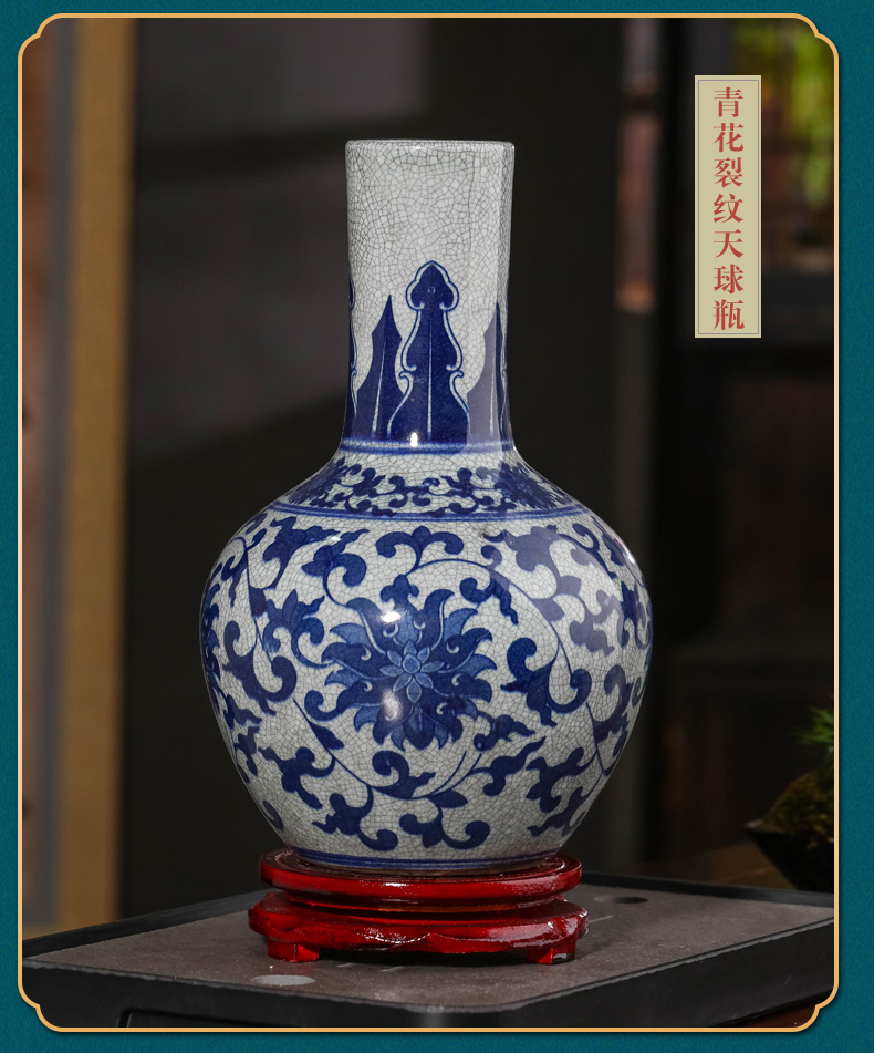 Jingdezhen ceramics archaize crack place flower arranging rich ancient frame porcelain child sitting room adornment blue and white porcelain vase