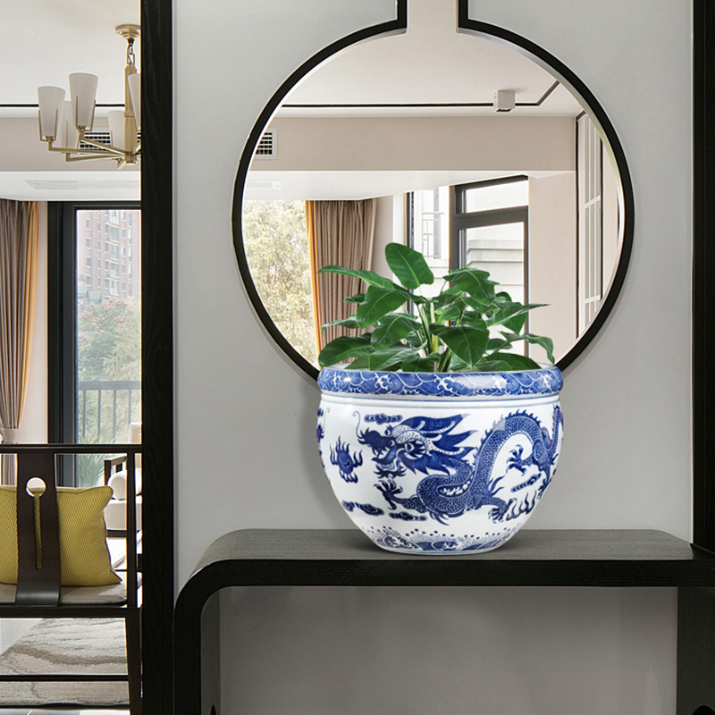 Blue and white porcelain of jingdezhen ceramics flower POTS of gold fish water raise grass cooper water lily always LianHe flowers cylinder home furnishing articles