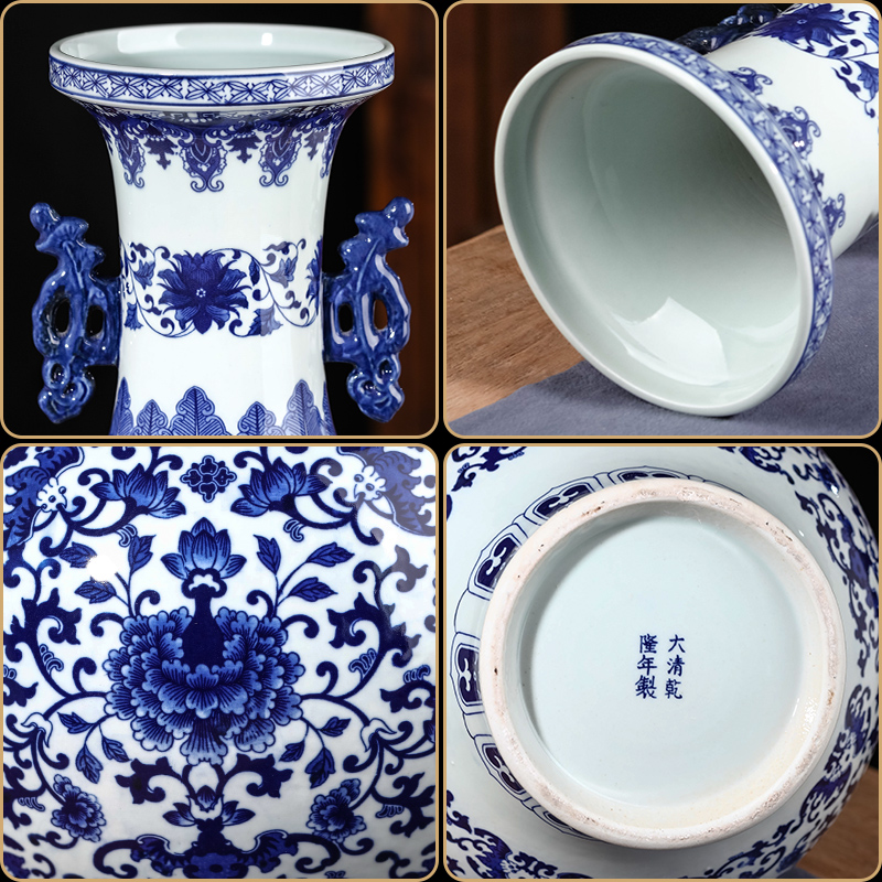 Jingdezhen ceramics ears to the ground of blue and white porcelain vase restoring ancient ways furnishing articles of new Chinese style household act the role ofing is tasted a large living room