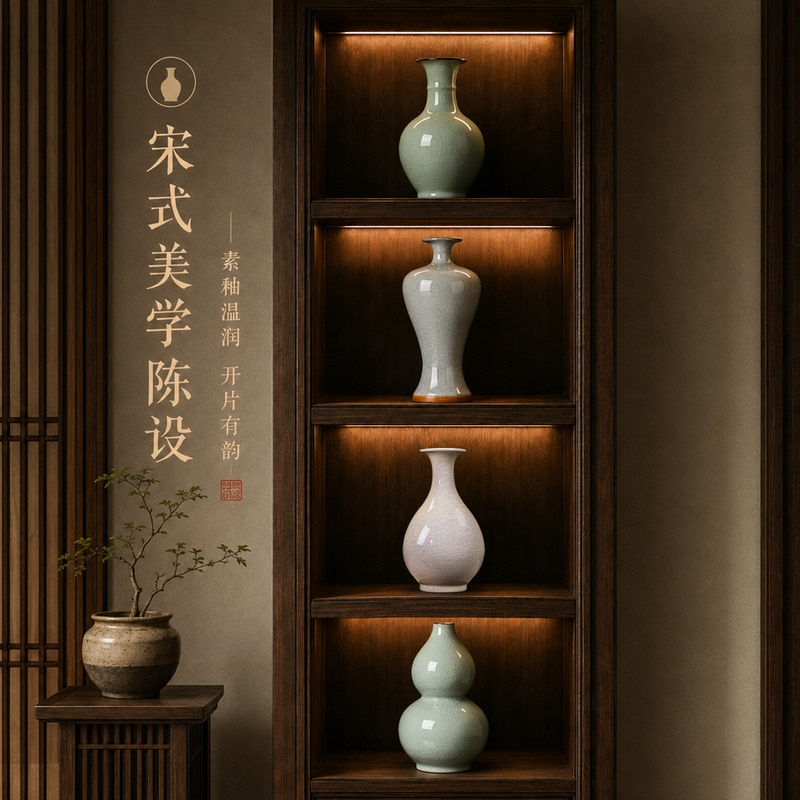 Jingdezhen Ceramics, Song Dynasty Aesthetic Vases, Flower Arrangements, Living Room, Study, Display Shelf, New Chinese Style Zen Decoration Set