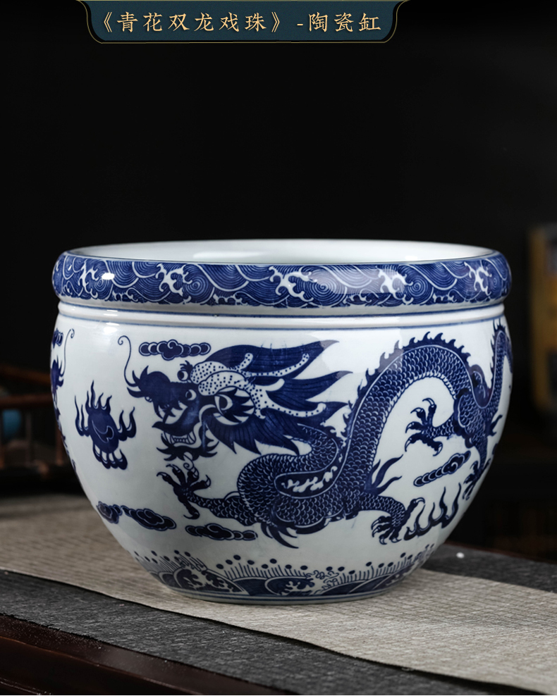 Blue and white porcelain of jingdezhen ceramics flower POTS of gold fish water raise grass cooper water lily always LianHe flowers cylinder home furnishing articles