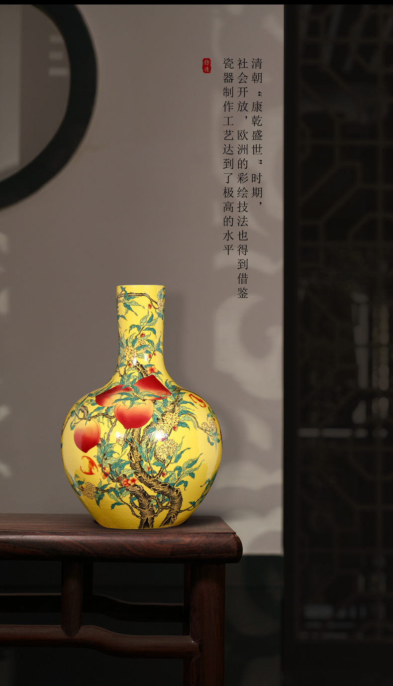 Jingdezhen ceramics powder enamel nine peach figure vases, flower arranging large home furnishing articles of Chinese style of the sitting room porch decoration