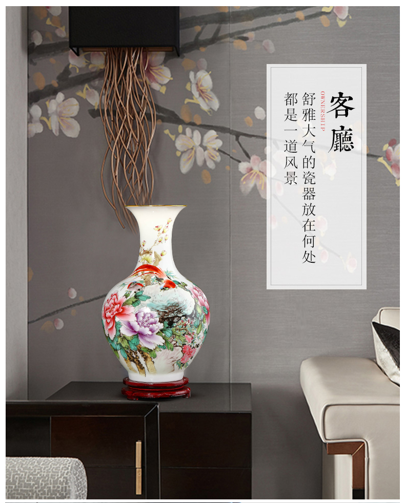 Jingdezhen ceramics powder enamel peony flowers in the vase sitting room porch TV ark, decoration of Chinese style household furnishing articles