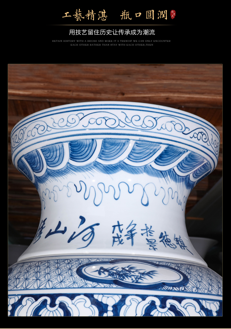 Splendid sunvo landing big vase of blue and white porcelain of jingdezhen ceramics high furnishing articles of Chinese style household decorative arts and crafts