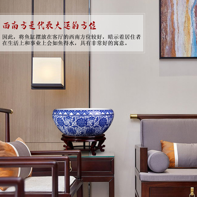Blue and white porcelain of jingdezhen ceramics goldfish bowl big flowerpot to heavy Chinese style household furnishing articles sitting room balcony decoration