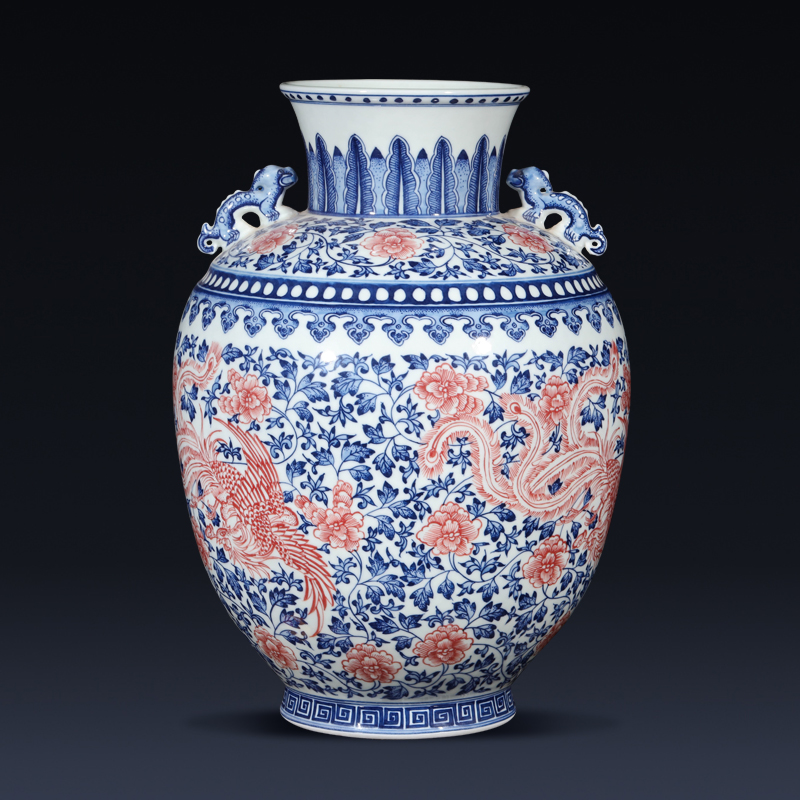 Jingdezhen ceramics imitation qianlong hand - made the ears of the blue and white porcelain vase Chinese rich ancient frame sitting room adornment is placed