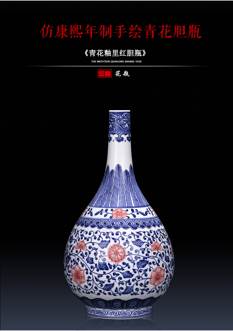 Jingdezhen ceramics creative manual imitation kangxi blue and white porcelain vases, new Chinese style sitting room adornment is placed