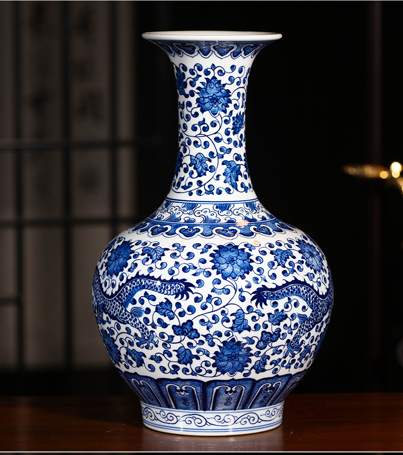 Jingdezhen ceramics hand - made dragon pattern of blue and white porcelain vase flower arrangement of new Chinese style living room office wine furnishing articles