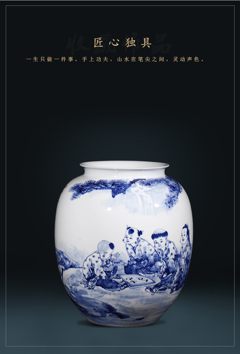 Master of jingdezhen ceramics hand - made "outnumbered" blue and white porcelain vase in the living room home furnishing articles