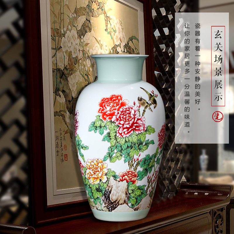 Chinese jingdezhen ceramics powder enamel vase peony flower arranging archaize sitting room porch decoration that occupy the home furnishing articles